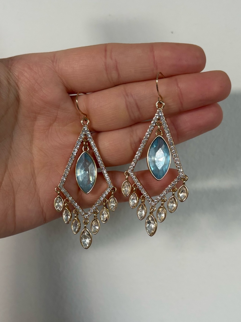 Delicate Blue Marquise Drop Earrings with Clear Crystal Accents